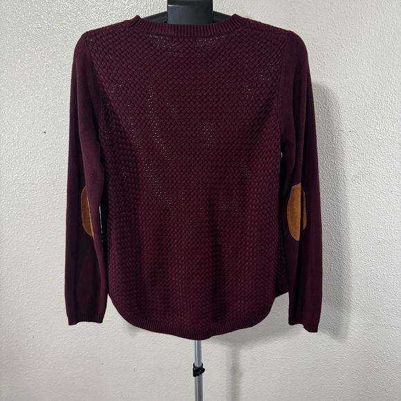 Preppy Knit Crew Neck Sweater with Tan Elbow Patches - Picture 4 of 10